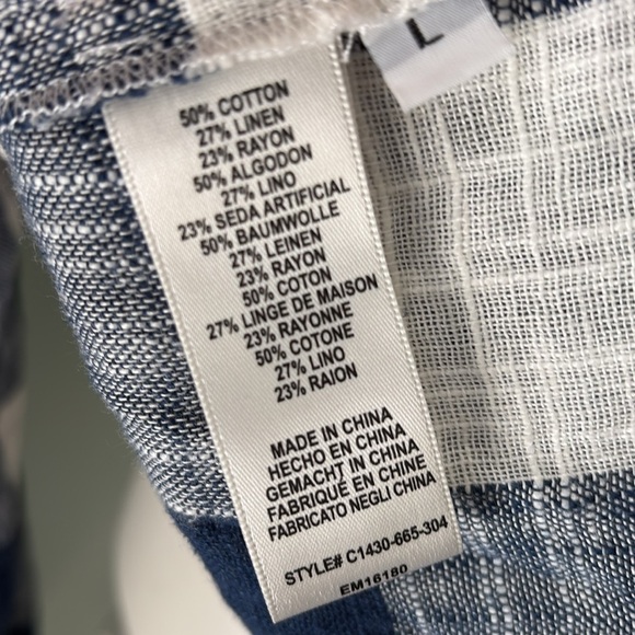 ANTHROPOLOGIE Cloth & Stone Buffalo Plaid Linen Top Button Back Large - Picture 6 of 7